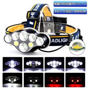 ヘッドライト 充電式 LED 充電池付 8000ルーメン 8モード 角度調節可