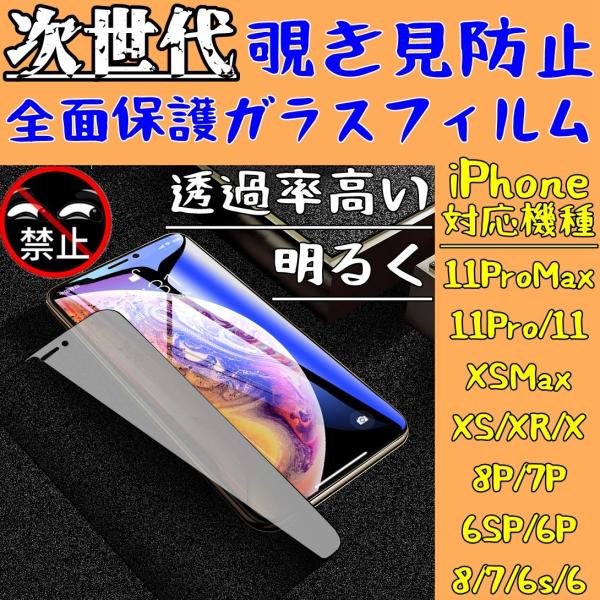 iPhone ガラスフィルム 覗き見防止 次世代 高透過明るい 全面保護 フルカバー 全機種 日本語...