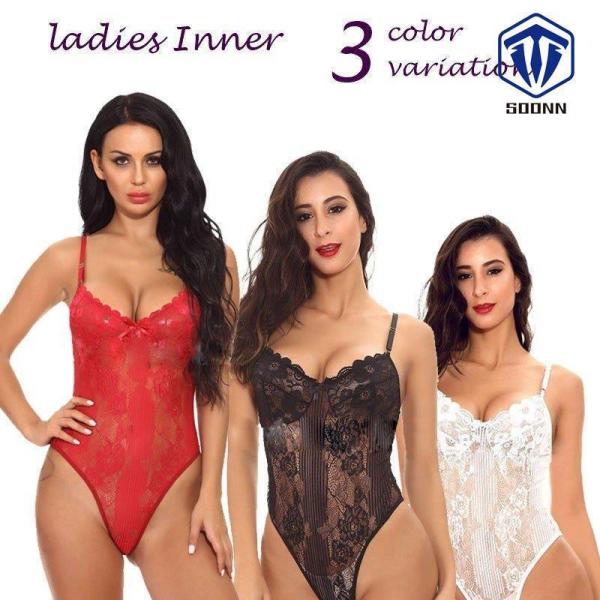 ボディスーツ レディース インナー 下着 ランジェリー 2/1カップ Tバック 花柄 レース ストラ...