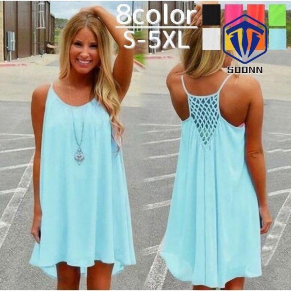 キャミソールワンピース キャミワンピ レディース ミニ丈 ワンピース ワンピ ノースリーブ ラウンド...