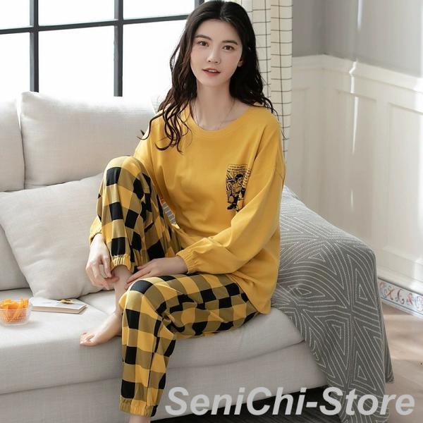 パジャマレディース 長袖 綿 柔らかく軽い薄手の快適Tシャツパジャマ 上下セット 春秋 2点セット ...