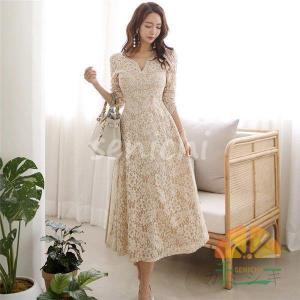 袖あり 刺繍 ミモレドレス パーティードレス 10代 20代 30代40代 A