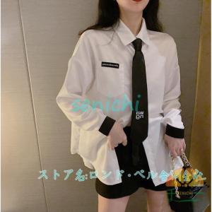 レディース 長袖 ブラウス jk シャツ ワイシャツ ゆったり 薄手 ロング丈トップス ネクタイ付き カジュアル 女性用 hiphop ダンス上着 衣装 演出服 舞台｜senichi