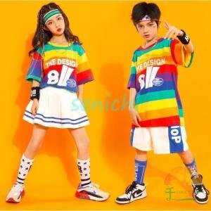 子供ダンス衣装 キッズダンス衣装 チアガール衣装 セットアップ hiphop 女の子 男の子 団体服 ステージ衣装 体育祭 文化祭 学園祭 舞台演出服｜senichi