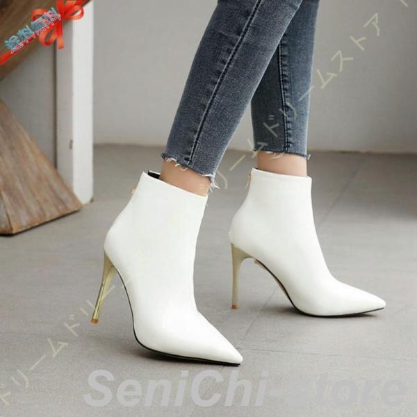 ハイヒール バックファスナー 美脚 ショートブーツ ブーティ レディース エナメル おしゃれ ブラッ...