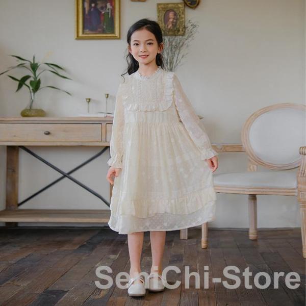 子供ドレス ワンピース 女の子 秋 春 長袖 フリルワンピース かわいい ワンピ Aライン レース ...