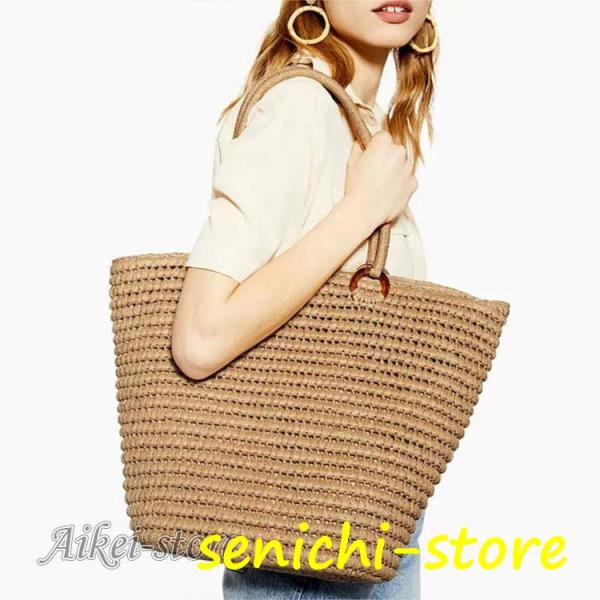 かごバッグ レディース トートバッグ 麦わらバッグ ピクニック  海 ビーチ 合わせやすい  夏バッ...