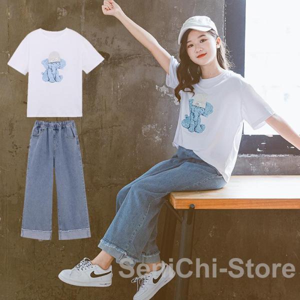 子供服 セットアップ キッズ 女の子 夏 2点セット 上下セット Tシャツ 半袖 ロングパンツ サロ...