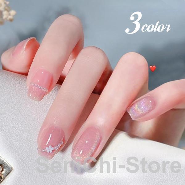 ネイルチップ ショート シール 花柄 パール  キラキラ 厚手 かわいい  24枚入り グミシール付...