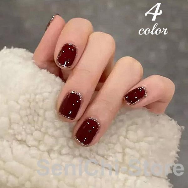 ネイルチップ ショート シール ハート かわいい  24枚入り グミシール付きチェック柄 つけ爪 シ...