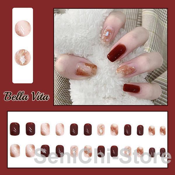 ネイルチップ ショート シール ハート かわいい  24枚入り グミシール付き つけ爪 ショートオー...