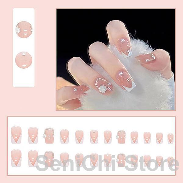 ネイルチップ ショート シール ハート かわいい  24枚入り グミシール付き花柄 つけ爪 ショート...