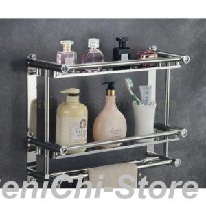 浴室用ラック 風呂場洗面所収納壁掛け棚 強力粘着固定 お風呂の壁に ステンレス シャワーラック2段３...