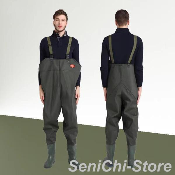 防水パンツ 胴長靴 釣り用長靴 長靴付き 長ぐつ付き つなぎ ハイウエスト 防水加工 メンズ 男性用