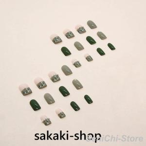 ネイルチップ ネイルシール 緑 花 透け感 デ...の詳細画像4