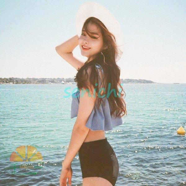 水着ビキニ レディース ビキニ2点セット 韓国風 フレア ボリューム 水着 セパレート 40代 スイ...