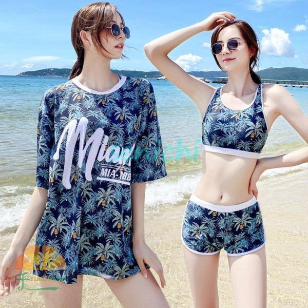 ビキニ3点セット レディース 体型カバー水着 セパレート ショットパンツ ビキニ 小胸バンドゥ 40...