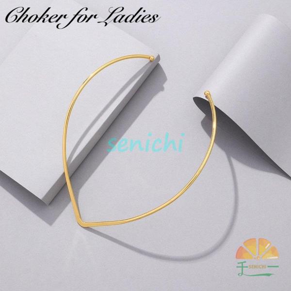 チョーカー ネックレス レディース 女性 アクセサリー V字型 ゴールドカラー シンプル フリーサイ...