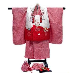 七五三　三歳被布着物セット　本総絞りと刺繍　絹100％　日本製　No5142｜senju-yasudaya