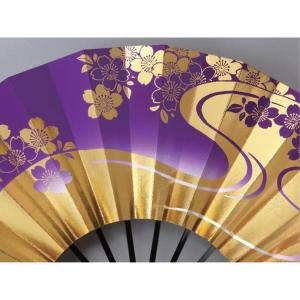 舞扇子 金、紫、桜 黒塗骨 京扇子 箱なしの詳細画像1