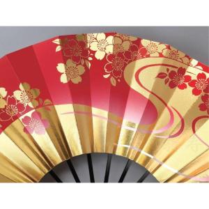 舞扇子 金、赤、桜 黒塗骨 京扇子 箱なしの詳細画像1