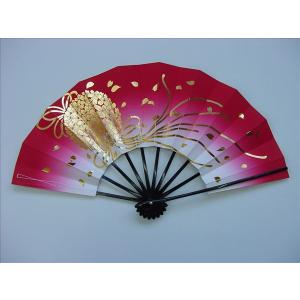 舞扇子 日本舞踊、踊り用 29cm 黒・金箔 桜柄 黒塗骨 京扇子 箱なし