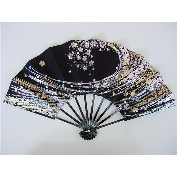 舞扇子 日本舞踊 踊り用 ホログラム箔 桜 黒塗骨 京扇子 箱なし