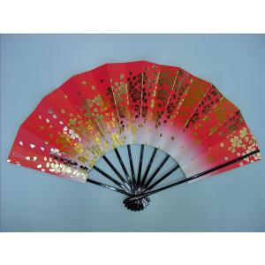 舞扇子 日本舞踊、踊り用 29cm 朱・金箔 桜柄 黒塗骨 日本製、京扇子