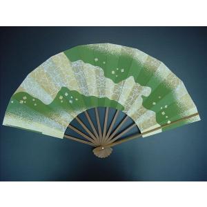 舞扇子 日本舞踊 踊り用 揉み柄地・グリーン 愛 1352 スス竹骨 京扇子 箱なし