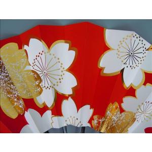 舞扇子 桜柄・赤・白・金 黒塗骨 京扇子 箱なしの詳細画像1