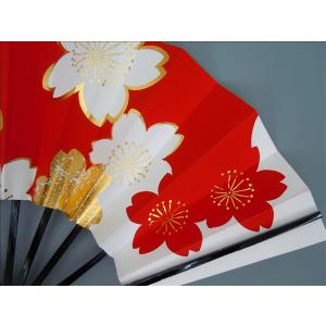 舞扇子 桜柄・赤・白・金 黒塗骨 京扇子 箱なしの詳細画像4