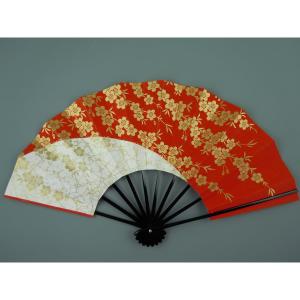 舞扇子 日本舞踊 踊り用 金箔桜柄・赤・白 愛 1370 黒塗骨 京扇子 箱