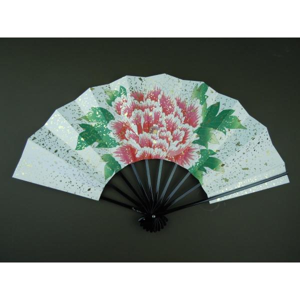 舞扇子 日本舞踊 踊り用 ボタン 白地 黒塗 箱なし