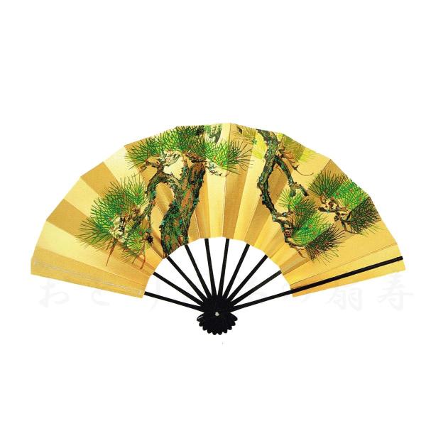 舞扇子 日本舞踊・踊り用 29cm 松 手書き 両面金 黒塗 箱なし