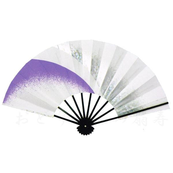 舞扇子 日本舞踊、踊り用 29cm 銀光彩箔、ブルー、白 黒塗骨 京扇子 箱なし