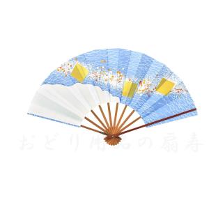 舞扇子 日本舞踊・踊り用 29cm 二羽鶴、金地、手書き 黒塗骨 箱付き