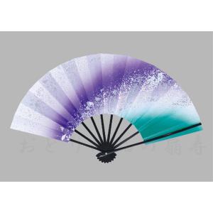 舞扇子 日本舞踊、踊り用 29cm ホログラム箔、紫、白、緑 黒塗骨 京扇子 箱なし｜senjyu