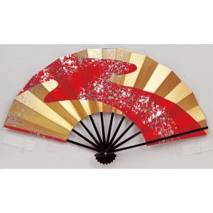 舞扇子 日本舞踊、踊り用 29cm 朱、金、銀ホロ箔 黒塗骨