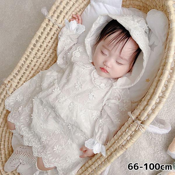 刺繍ふんわりロンパース セレモニー ドレス 赤ちゃん リンクコーデ  女の子 韓国子供服 66 73...