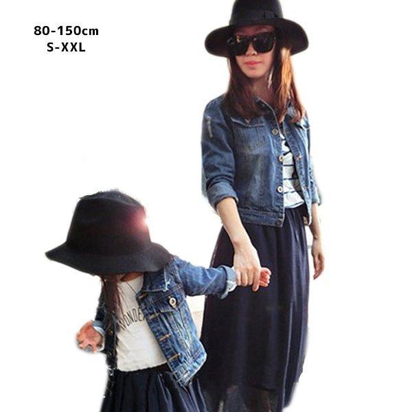 親子ペアルックデニムクラッシュジージャン スプリングコート 子供服 女の子 出産祝い80 90 10...