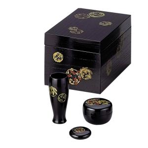茶道具 茶箱用三点セット 塗 三点セット 溜塗り 遠山蒔絵 茶筅筒 棗