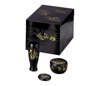 利休茶箱 キンマ彫 （木製 棗、香合、茶筅筒付）宗悦作 （化粧箱 