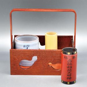 2022年最新入荷 茶道具 煙草盆 莨盆 糸巻透 一双 岡本 陽斉 表千家 漆
