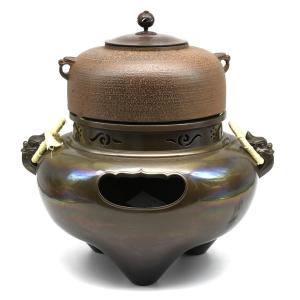茶道具 風炉 切合風炉 切合釜 朝鮮風炉 真形釜据え 大國藤兵衛作 6代