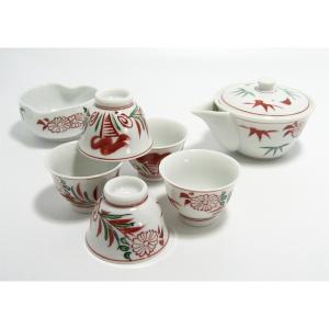 茶道具 茶道 抹茶碗 抹茶 茶器 煎茶揃 赤絵 セット内容：宝瓶、湯冷、茶碗五客