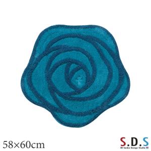 トイレマット おしゃれ 洗える 吸水 かわいい 滑りにくい (SDS/ジュエリーローズ) 約58×60cm ブルー センコー