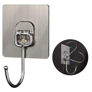 2個セット ステンレス製強力フック７*7cm 壁掛けタイプ　両面テープと強力粘着剤使用 壁に傷つけない 便利な粘着フック防水 吊り下げ用　浴室、台所、玄関など