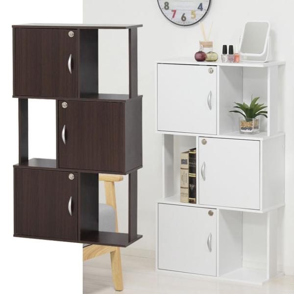 オープンラック 鍵付き収納ボックス 簡易ロッカー 3段 多目的シェルフ