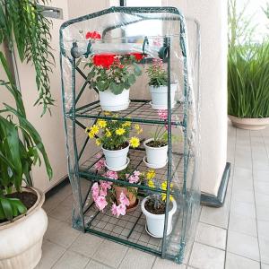焼付塗装スチールパイプ ビニール温室 ネット棚3段 折りたたみ式 園芸温室 GAC-0163 ファスナー付カバー コンパクト 防寒 防風 防霜 高さ125cm ジャステム