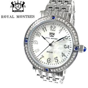 ROYAL MONTRES サファイア天然石 ソーラー腕時計 RM-0015-SVSM メンズ 宝石鑑別書付 日常防水 白蝶貝文字盤 クリスタル48石 ロイヤルモントレス
